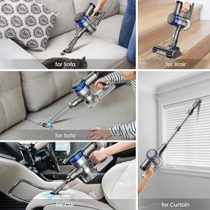 Dzaki S9X Vacuum Cleaners for Home,400W 50KPa Cordless Stick Vacuum Cleaner,Up to 55 Mins Runtime,Smart Induction Auto-Adjustment,Rechargeable Battery Vacuum Cordless for Carpet Floor Pet Hair