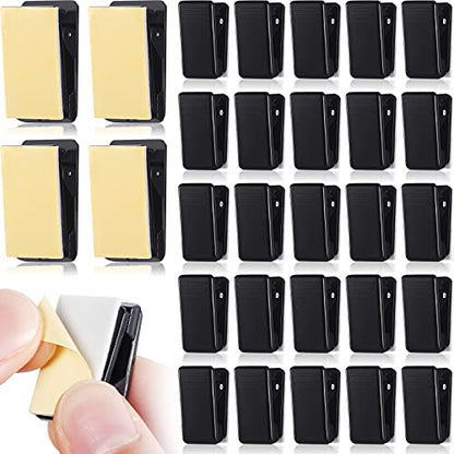 30 Pieces Self-Adhesive Clips Wall Tapestry Clips Sticky Plastic Photo Small Hanging Spring for Poster Photo Wall Teacher Student Home Applications(Black) - color: Black