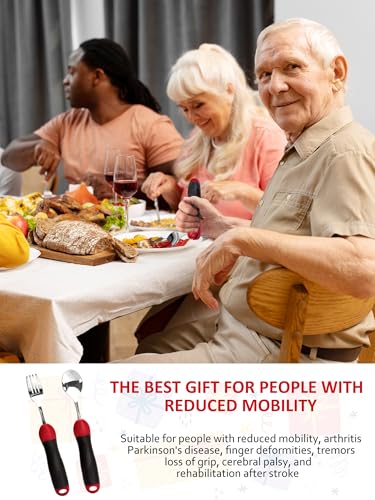 Adaptive Utensils Weighted Spoon Fork Set for Hand Tremors, Parkinson's & Arthritis | Non-Slip Grip Aid for Elderly, Disabled Adults, Weak Hand Support, Handicapped-Friendly, Travel-Ready Eating Utensils
