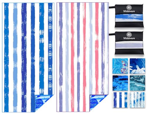 2 Pack Lightweight Thin Microfiber Beach Towel Sand Free Quick Dry Absorbent Compact Soft Pool Swim Travel Towels Extra Large Oversized Beach Accessories packable Essentials Stuff Gifts for Adult - color: 2 Pack Blue Peank Dream World
