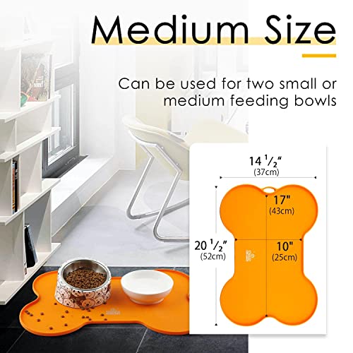 Super Design Dog Food Mat Dog Bowl Mat for Food and Water Silicone Non Spill Cat Feeding Mat Puppy Placemat Waterproof - 20.5" x 14.5", Orange - color: Orange-2