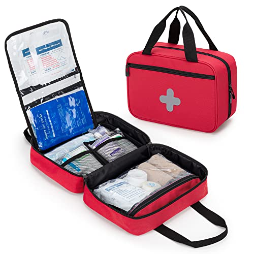 CURMIO Small First Aid Bag, Empty Emergency Trauma Kit Organizer Bag for Hiking, Camping, Car, Travel, Home and Outdoor, Red, BAG ONLY, Patent Pending - color: Red