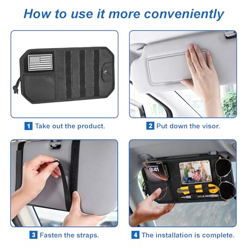 Car Sun Visor Organizer,Truck Accessories with Photo Frame & Zippered Pocket, Universal Visor Organizer Bag with Acrylic Window, Fits Most Cars for Storage
