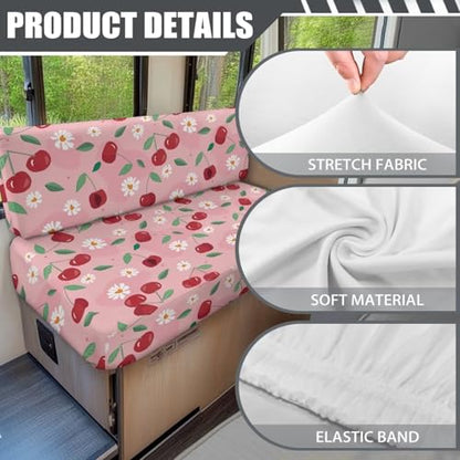 NDISTIN Pink Cheery Camper Couch Cushion Covers Dinette 2Pcs Stretch Sofa Furniture Protector for Travel Trailer Couch Include 1 Bench Cover & 1 Backrest Cover Booth Seats Replacement - color: Pink Cheery