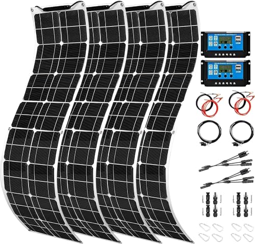 800 Watt Solar Panel Kit, 4 × 200 Watt Flexible Solar Power Panel Photovoltaic Module with 40A Solar Charge Controller Monocrystalline Solar Panel for Camping Off Grid Battery Charging Boat - color: C 800W