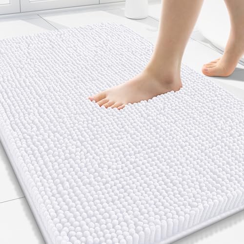 Arotive Bathroom Rugs 30x20, Extra Soft Absorbent Shaggy Chenille Bath Rugs, Machine Washable Rubber Backing Non-Slip Bath Mats for Bathroom Floor Tub and Shower, Home Decor Accessories, White - color: White, size: 30" X 20"