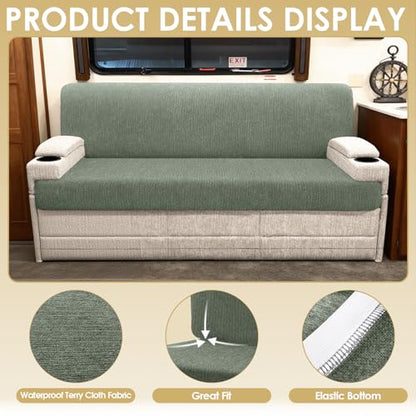 Waterproof RV Dinette Cushion Covers - Stretch Seat Slipcover, Washable RV Couch Cover Designed for Camper Car Bench (Sofa 1 Backrest Cover & 1 Bench Cover, Green) - color: Green, size: Sofa 1 Backrest Cover & 1 Bench Cover