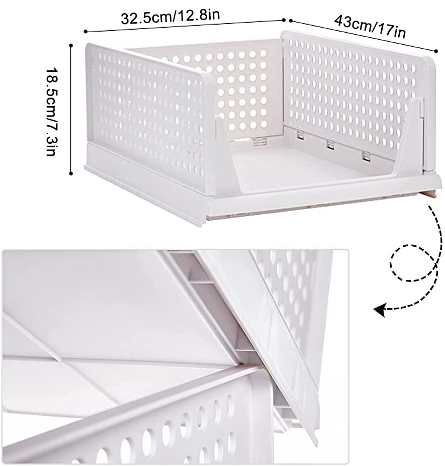 yazi Stackable Storage Bins,8 Pack Foldable Plastic Wardrobe Clothes Organizer Drawer Shelf Storage Basket Container Plastic Drawer Organizer Shelf Baskets Folding Containers Bins Cubes - size: 8L