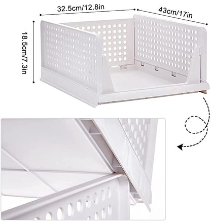 yazi Stackable Storage Bins,8 Pack Foldable Plastic Wardrobe Clothes Organizer Drawer Shelf Storage Basket Container Plastic Drawer Organizer Shelf Baskets Folding Containers Bins Cubes - size: 8L