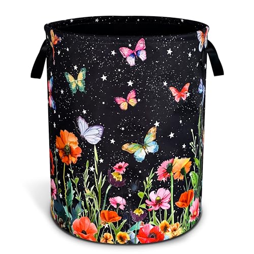 Colorful Butterflies Flowers Laundry Basket Oxford Cloth Laundry Hamper With Handle Foldable Portable Clothes Storage Basket 18.9 X 16.5 Inch Storage Bag For Laundry Room/Bathroom/Bedroom/Dormitories - color: Colorful Butterflies Flowers