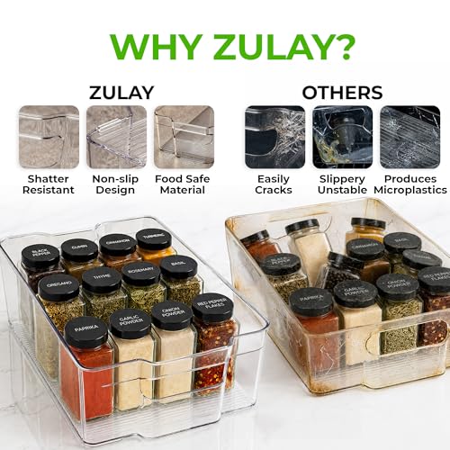 Zulay Kitchen 4 Pack Refrigerator Organizer Bins – Large Clear Fridge Storage Containers with Built-In Handles & Non-Slip Feet - Ideal Fridge Organizers, Kitchen Cabinets, Pantry Organization - size: L 14.75" x W 6.75"