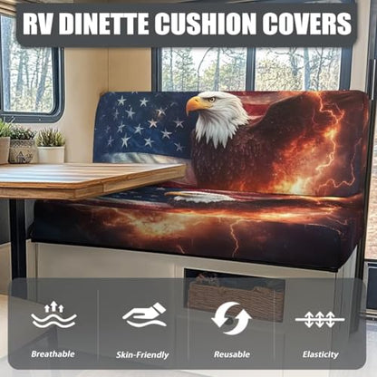 RV Dinette Cushions Covers - Stretch Sofa Seat Slipcovers - Washable Loveseat Furniture Protector for Camper Car Bench (American Flag Eagle 1 Backrest Cover & 1 Bench Cover) - color: American Flag Eagle