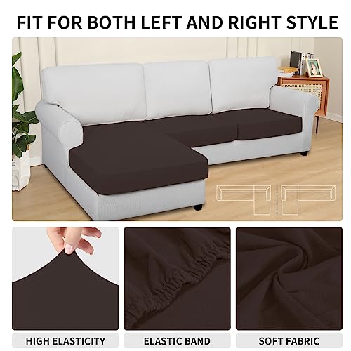 Easy-Going 100% Waterproof 3 Pieces Couch Cushion Covers for Sectional Sofa Left/Right L Shape Chaise Lounge Sofa Seat slipcover Anti-Slip Sofa Cover (2 Seater + 1 Chaise, Chocolate - color: Chocolate, size: 2 Seater + 1 Chaise