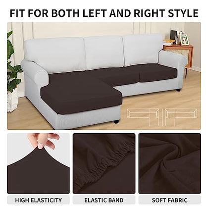 Easy-Going 100% Waterproof 3 Pieces Couch Cushion Covers for Sectional Sofa Left/Right L Shape Chaise Lounge Sofa Seat slipcover Anti-Slip Sofa Cover (2 Seater + 1 Chaise, Chocolate - color: Chocolate, size: 2 Seater + 1 Chaise