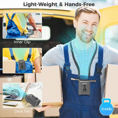 Portable Mini Waist Fan - Rechargeable Clip on Belt Wearable Body Fan, Max 20H Cooling, 5 Speeds 16000RPM Turbo Hands-Free Under-Shirt Neck Fan for Outdoor Jobsite Camping Traveling