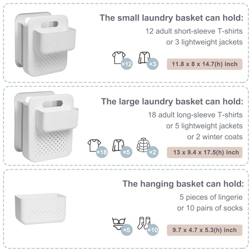 Goderewild Large Collapsible Laundry Basket with Detachable Hanging Organizer, Space-Saving Wall-Mounted Hamper for Home, Dorms, RVs, Main Basket Measures 13" x 9.5" x 17.5" In - size: L + Mini Basket