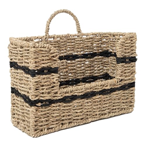 Handmade Seagrass Woven Hanging Basket with Black Cotton Rope - 11.81 x 4.33 x 7.87 Inches - Ideal for Wall Decor & Storage (Rectangular opening) - style: Rectangular opening