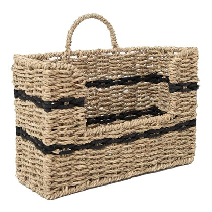 Handmade Seagrass Woven Hanging Basket with Black Cotton Rope - 11.81 x 4.33 x 7.87 Inches - Ideal for Wall Decor & Storage (Rectangular opening) - style: Rectangular opening