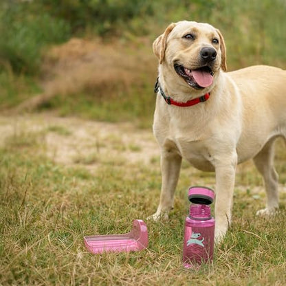 OllyDog OllyBottle Tritan Water Bottle with Detachable Dog Bowl | BPA Free Leakproof | 20oz | Share Water with Your Dog | Hiking Travel Camping (600ML, Hot Pink) - color: Hot Pink, size: 600ML