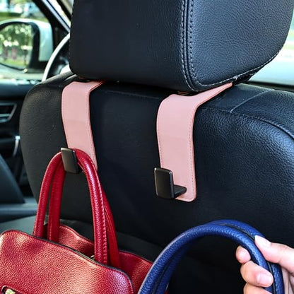 Amooca Car Seat Back Hook Universal Auto Storage Hanger Suede with Metal Car Seat Organizer for Handbag Purse Coat Umbrellas Grocery Bags 2 Pack Pink - color: Pink