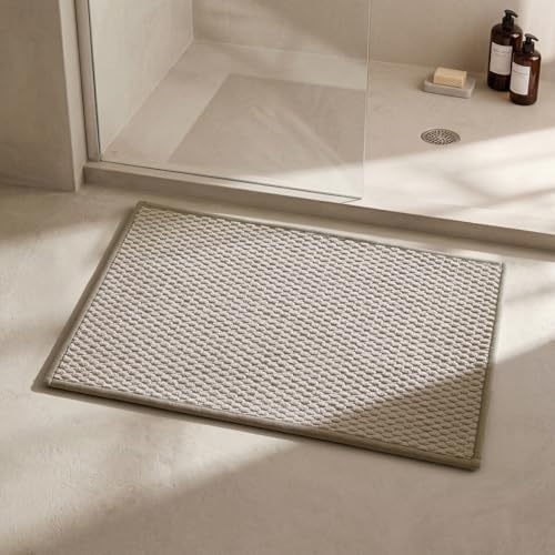 Triohero Bathroom Rugs Non Slip Washable, Super Absorbent Thin Bath Mat Small Quick Dry Low Pile Bathroom Rug, Beige 16"x24" - color: Beige, size: 16"x24"
