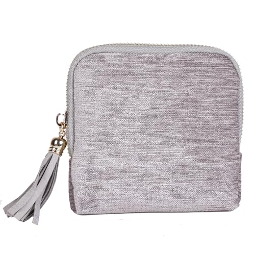 ASINGYER Travel Jewelry Storage Bag for Women, Velvet Portable Jewelry Organizer with Tassel Zipper, Small Pouches for Bracelets Necklaces Rings Earrings, Wedding Gift for Women (silver) - color: silver