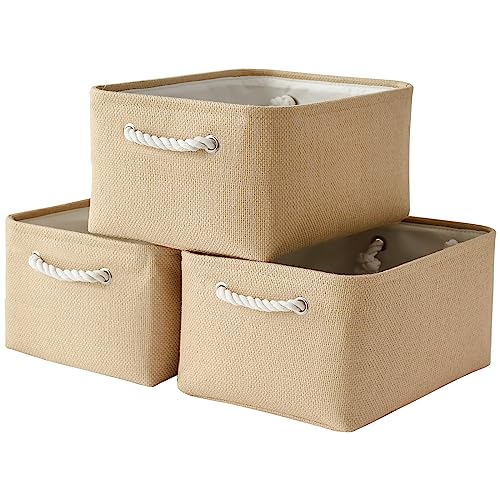 TheWarmHome Organization and Storage Bin for Shelves - Large 3 Pack 16x12x8 inch Storage Basket for Organizing, Canves Storage Cubes for Organizer Toy Closet Cloth Gift (Beige) - color: Beige, size: 3PCS/Large - 15.7Lx11.8Wx8.3H