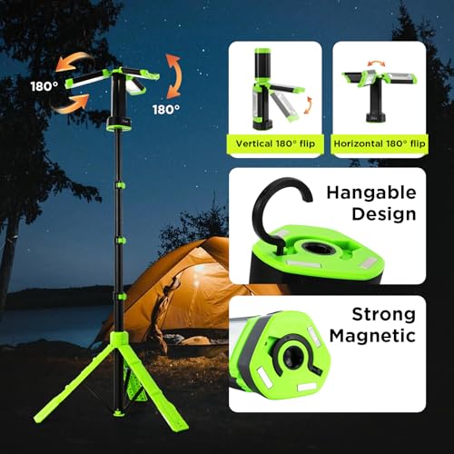 STEELITE Camping Emergency Light 2700 Lumens 12000mAh with Adjustable Tripod Stand, IP65 Waterproof Cordless Work Light, Magnetic Base, Telescopic, for Camping Outdoor Work Garage, Green