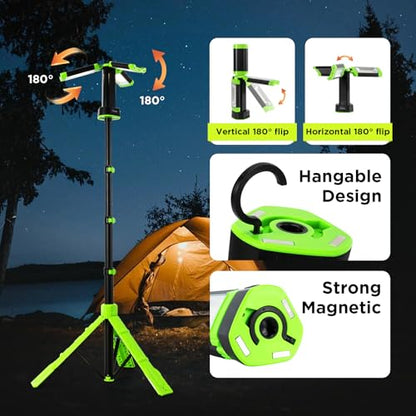 STEELITE Camping Emergency Light 2700 Lumens 12000mAh with Adjustable Tripod Stand, IP65 Waterproof Cordless Work Light, Magnetic Base, Telescopic, for Camping Outdoor Work Garage, Green