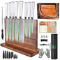 FULLHI 15pcs Japanese Knife Set with Magnetic Knife Block Holder, Stainless Steel Blades, White Resin Ergonomic Handles for Professional and Home Cooking - color: White, size: Magnetic Block Knife set