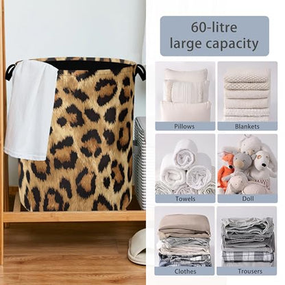Brown Leopard Laundry Basket,Foldable with Handles Tote Bag Oxford Cloth for Bathroom Bedroom Dirty Clothes Storage Bucket 16" x 20.8" - color: Brown Leopard
