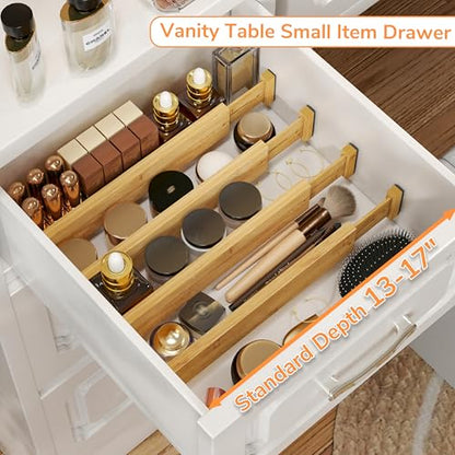 BAMEOS Bamboo Expandable Drawer Dividers – Fits 13.3"–19" Drawers, 2" High, Set of 4 | Spring-Loaded Bamboo Separator for Kitchen Island, Bathroom Vanity & Dresser Drawers - size: 2''H, 13.3''-19''L
