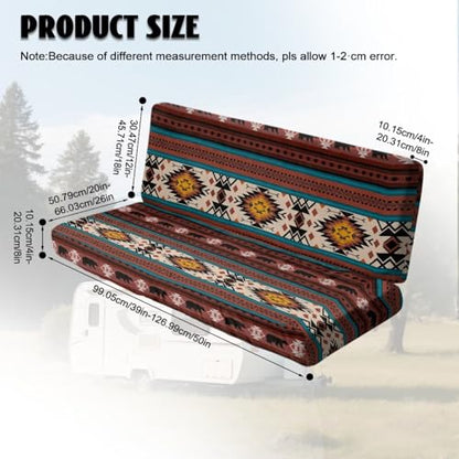 Aztec Bear Print 2 Pcs RV Dinette Cushion Covers Southwest American Tribal Camper Seat Covers Dinette Booth Stretch Sofa Furniture Protector Sofa Slipover for Travel Trailer Couch - color: Aztec Bear Southwest American Tribal
