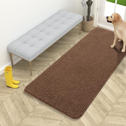 OLANLY Dog Door Mat for Muddy Paws 54x24, Absorbs Moisture and Dirt, Absorbent Non-Slip Washable Doormat, Quick Dry Chenille Mud Mat for Dogs, Entry Indoor Entryway Carpet for Inside Floor, Mocha - color: Mocha, size: 54" X 24"