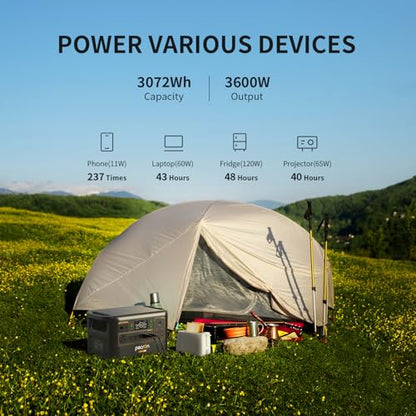 PECRON F3000LFP Solar Generator with 300W Solar Panel, 3072Wh Portable Power Station, 3600W LiFePO4 Battery Home Backup, Fast Charging Lithium Battery with 100W USB-C for Home, Camping, RV, Emergency - style: F3000LFP+300W