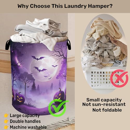 Pumpkin Party Foldable Laundry Hamper - Waterproof Fabric Storage Basket with Handles, Clothes Hampers for Laundry,Bedroom,Dorm - color: Pumpkin Party