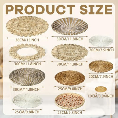 Xuhal 15 Pcs Boho Wall Basket Decor Handcrafted Seagrass Woven Wall Basket Rustic Round Woven Hanging Art for Home Farmhouse Kitchen Table Living Room(Fresh Style) - style: Fresh Style