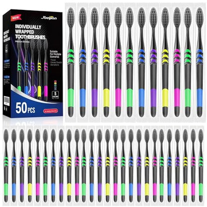 50 PCS Individually Wrapped Bulk Toothbrush Pack, Disposable Soft Bristle for Adult or Kid, Ergonomic Handle, Perfect for Travel, Hotel, Donation