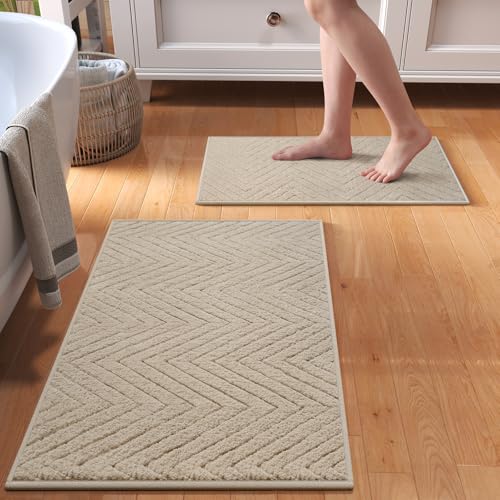 Bathroom Rugs Mat 16x24-2pc Quick Dry Absorbent Non Slip Bath Mat Bath Mats for Bathtub Mat Bathroom Carpet Fit Under Door Washable Floor Bath Rug Brown - color: Brown-c, size: 16'' x 24''(2pc)