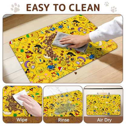 Dog Food Mat for Bowls, Absorbent Quick Dry Dog Cat Mats for Food and Water, Non-Slip Backing Pet Mat Pet Supplies - Duck Pattern - color: Duck1