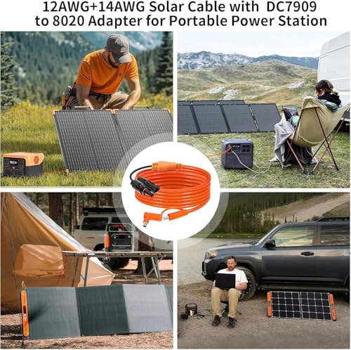 Solar Connector to DC 8mm Adapter Cable 15FT, 12AWG + 14AWG Tinned Copper Wire with DC7909 to DC8020 Adapter, Heavy Duty Charging Cable for Portable Power Station, RV, Outdoor Camping - size: 15FT