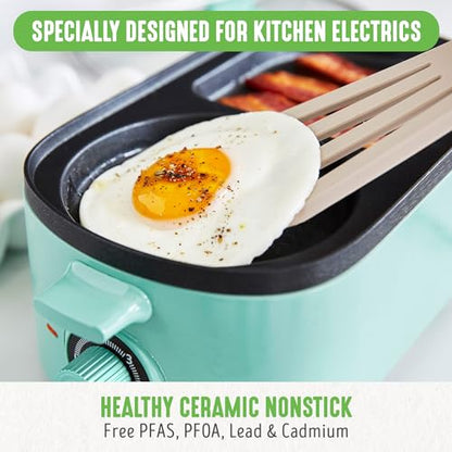 GreenLife 3-in-1 Breakfast Maker Station, Healthy Ceramic Nonstick Dual Griddles for Eggs Meat Sausage Bacon Pancakes and Breakfast Sandwiches, 2 Slice Toast Drawer, Easy-to-use Timer, Turquoise - color: Turquoise