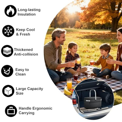 ALLCAMP Picnic Basket - 2 Ice Box Included 32L Insulated Cooler, Thickening Foldable Picnic Basket with Removable Baskets & Sewn-in Frame, Basket for House Warming Gifts New Home(Black) - color: Black, size: Large