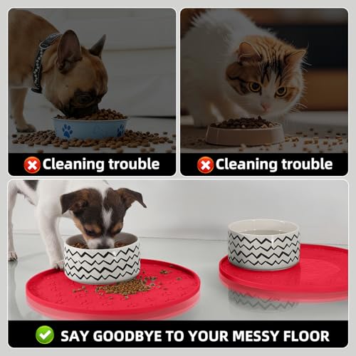 Comtim Waterproof Dog Food Mat - 2 Pack Silicone Pet Food Mat Dog Food Bowl Mats Cat Water Mats Eating Tray, Non-Slip Pet Placemat with Lip for Messy Drinkers to Protect Floor, Red 11"×11" - color: Red