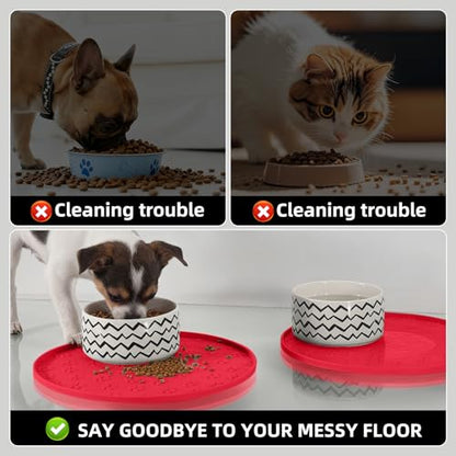 Comtim Waterproof Dog Food Mat - 2 Pack Silicone Pet Food Mat Dog Food Bowl Mats Cat Water Mats Eating Tray, Non-Slip Pet Placemat with Lip for Messy Drinkers to Protect Floor, Red 11"×11" - color: Red