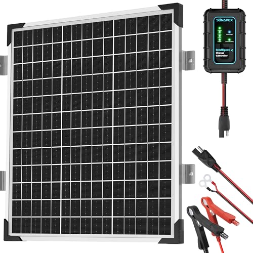 SUNAPEX 50W 12V Solar Battery Charger Maintainer, Waterproof Solar Panel Trickle Charger with Controller for Car, Motorcycle, Boat, Marine, RV, Trailer, Tractor,Truck, etc - size: 50W - Standard