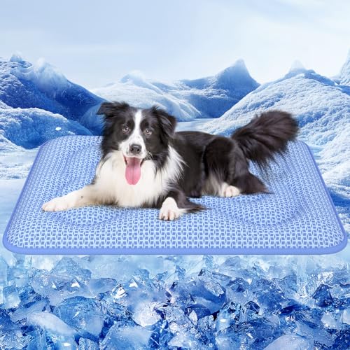 Rywell Dog Cooling Mat, 44”x32” Super Thick & Reversible Cooling Mat for Dogs, Arc-Chill 3.0 & PCM for Long-Lasting Cool and Color-Changing (Q-Max > 0.5), All-Season Use & Portable for Travel - color: Blue, size: XL