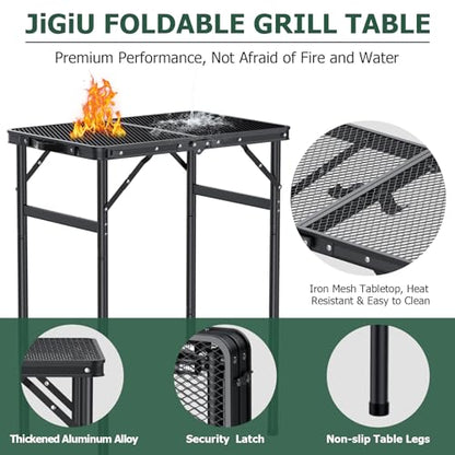 JiGiU Folding Camping Table Portable Pinic Table 3 Level Height Adjustable Aluminum Frame Small Foldable Camp Table Light Weight with Carry Handle for Outdoor Indoor Hiking Camp BBQ Beach