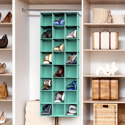 Simple Houseware 24 Section Shelves Hanging Shoes Organizer Holder for Closet, Turquoise - color: Turquoise