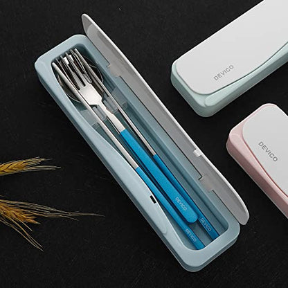 DEVICO Travel Utensils With Case, 18/8 Stainless Steel Camping Utensils, Reusable Portable Silverware Cutlery Set For Lunch Box, Include Fork Spoon Chopsticks (Light Blue) - color: Light Blue